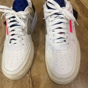 Nike White and Blue Sneakers with Pink Accents